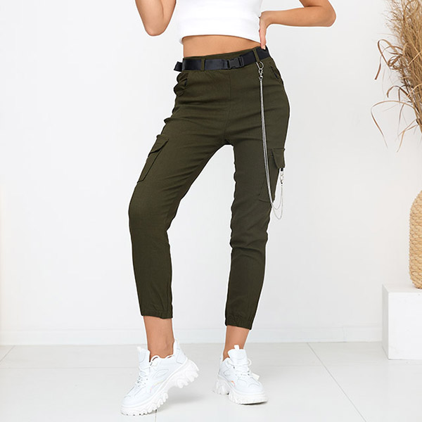 Green insulated cargo pants with pockets - Clothing