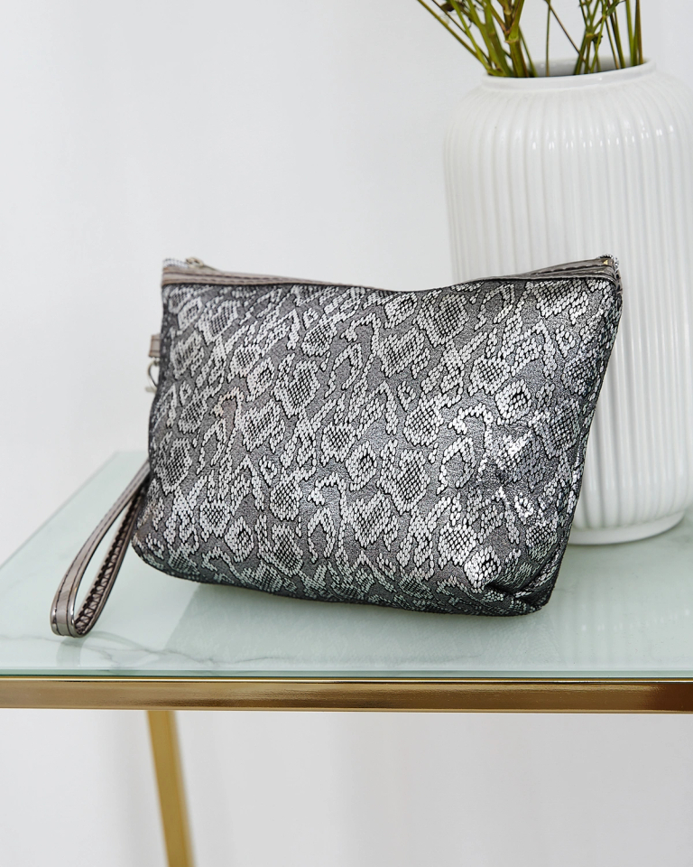 Royalfashion Women's silver shiny cosmetic bag with print