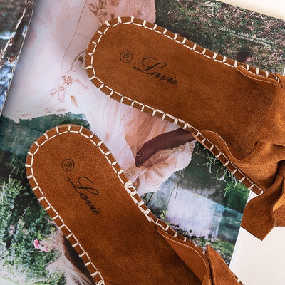 Brown women's flip-flops with bow Bonehas - Footwear