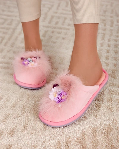 Royalfashion Sieviešu kažokādas čībās ar ziediem Ederra