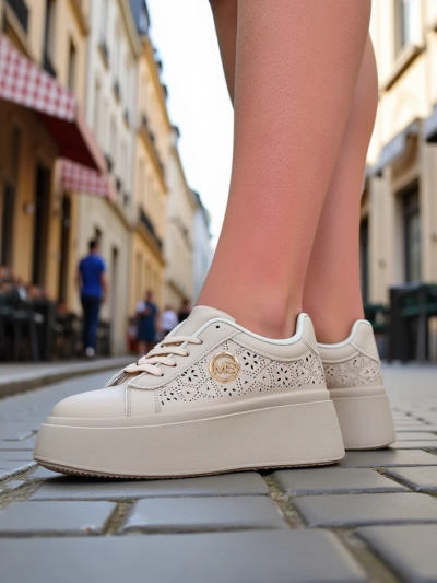Aurelia Beige Platform Sneakers Royalfashion Eco Leather