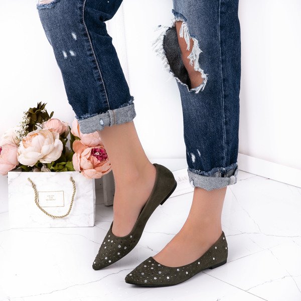 Ciemnozielone baleriny ze spiczastym noskiem Mariane - Obuwie