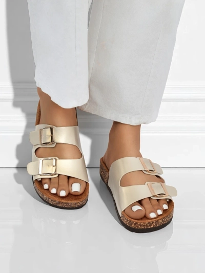 Royalfashion Aurelia gold women's sandals - flat eco-leather flip-flops (size 39)