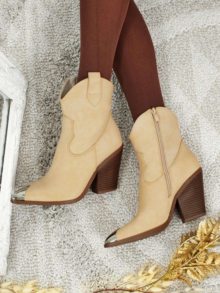 Kowbojki damskie na obcasie z ozdobnym czubkiem Fang Glacier