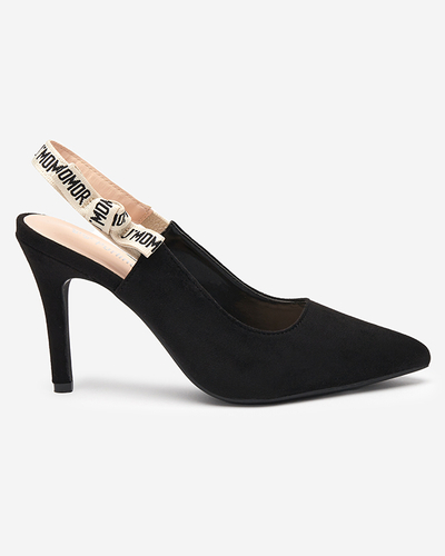 OUTLET Eco - suede black women's pumps on a stiletto heel with a ribbon Ristra - Shoes