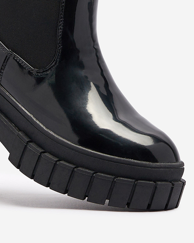 Черные женские сапоги из лакированной кожи на толстой подошве Fazzati- Footwear