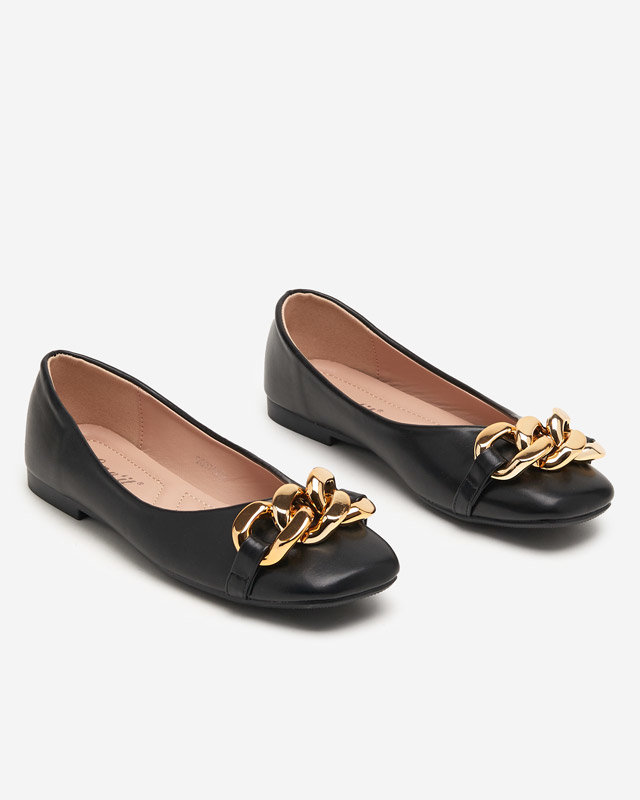 Black women's eco-leather ballerinas with golden gassi decoration - shoes