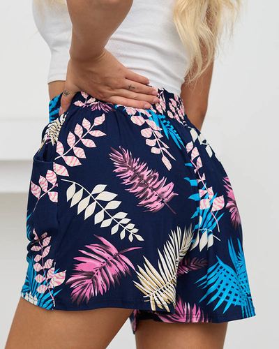 Blue and navy blue patterned women's shorts - Clothing