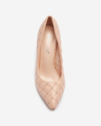 Sieviešu stepēti augstpapēžu kurpes ar smailu galu nude krāsā Mawelo- Footwear