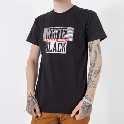 Men's black cotton t-shirt with print - Clothing