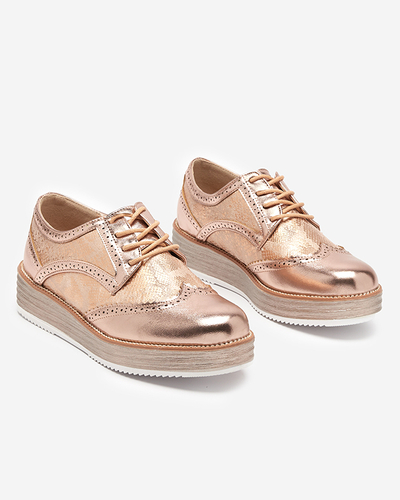 OUTLET Pink and gold women's shoes with snake skin inserts Fin - Footwear
