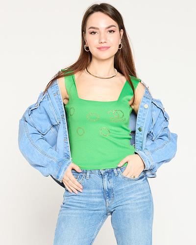 Зеленый топ с золотистыми цирконами