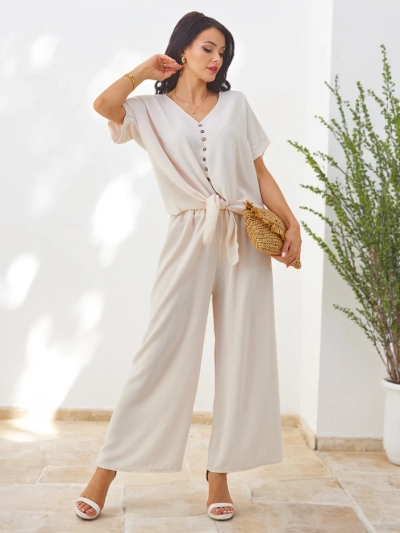 Royalfashion Women's casual set with a short-sleeve blouse and wide pants