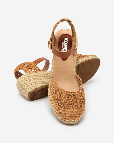 Royalfashion Braided women's sandals on heels in camel color Gluzja