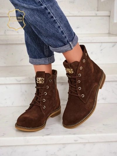 Aurelia Romano women's ankle boots made of natural suede - brown, with fur