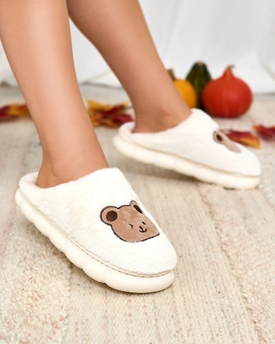 Royalfashion White women's fur slippers with teddy bear Hettres