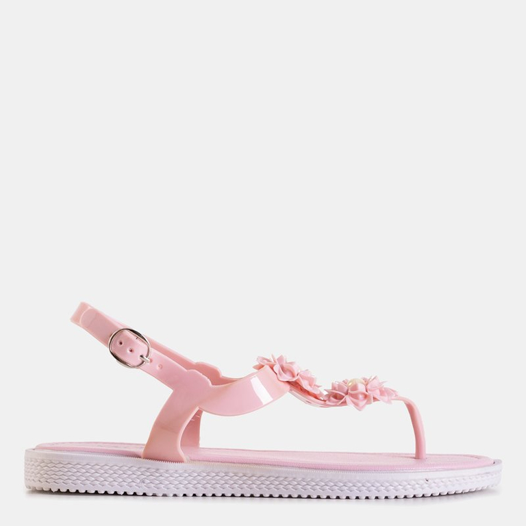 Pink women's sandals a'la flip-flops with Dosana flowers - Footwear