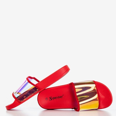 Red slippers with holographic stripe Blide - Footwear