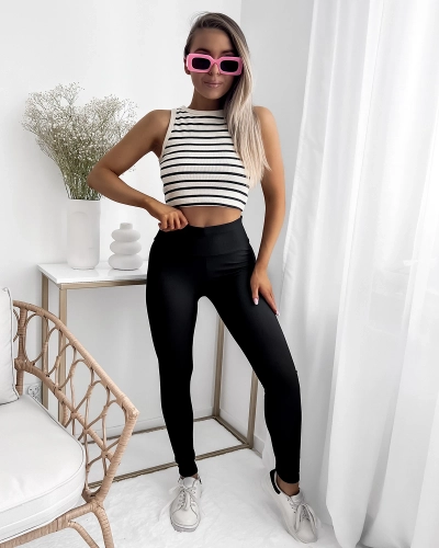 Black women's ribbed leggings- Clothing