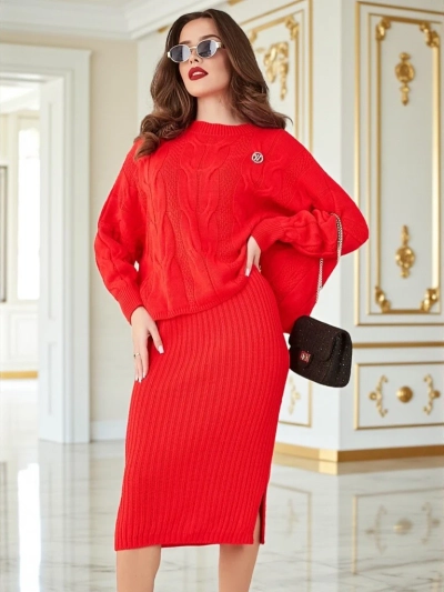 Royalfashion Acrylic braided women's set with sweater and skirt Warm&Fuzzy