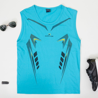 Light Blue Cotton Men's Sleeveless T-Shirt - Clothing