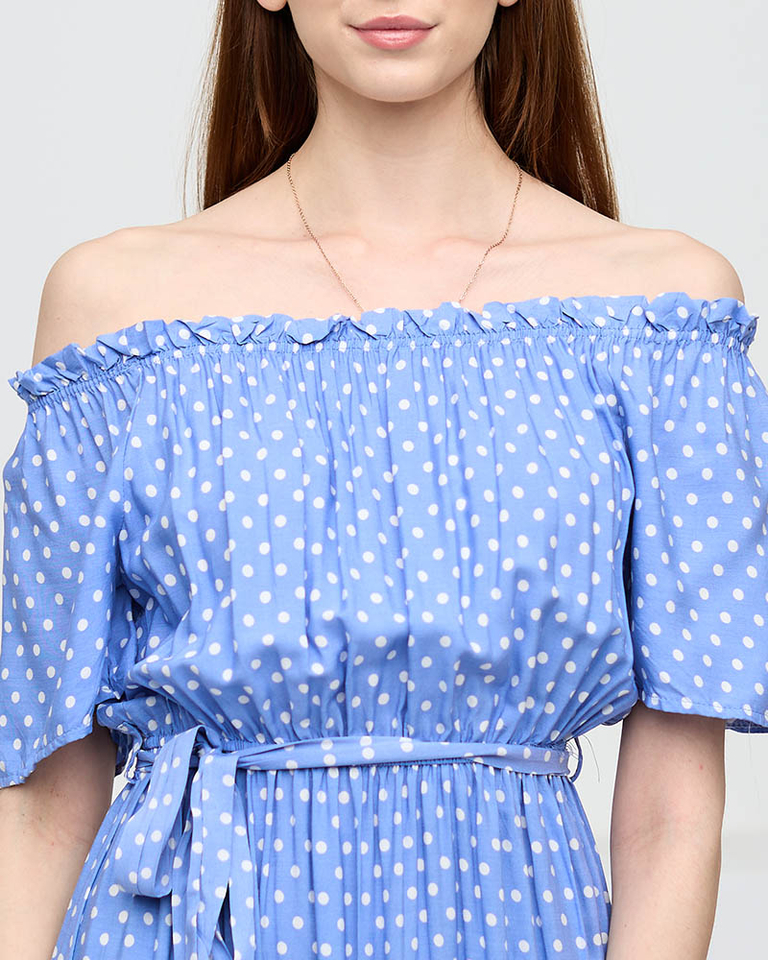 Blue ladies 'midi dress with open back polka dots - Clothing
