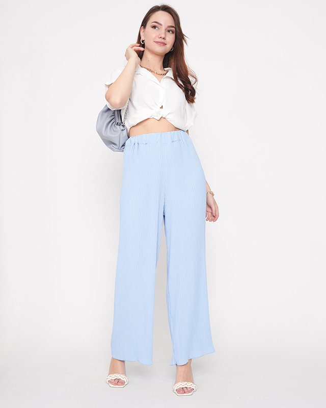 Women's blue ribbed wide palazzo trousers - Clothing