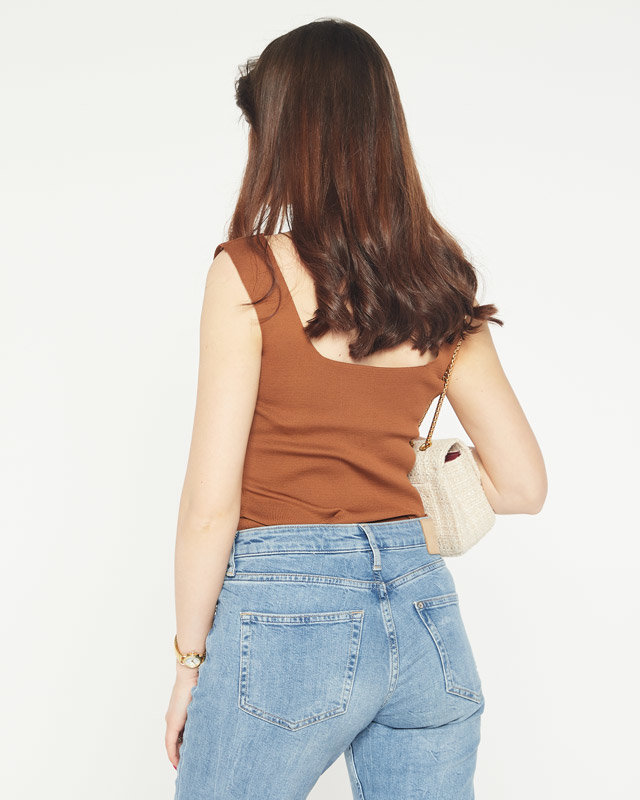 Women's brown top with cubic zirconia a'la buttons- Clothing