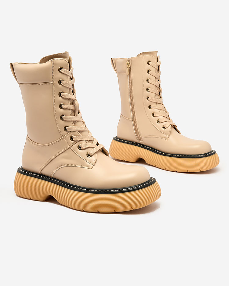 Royalfashion Beige women's lace-up boots on a solid sole Diret