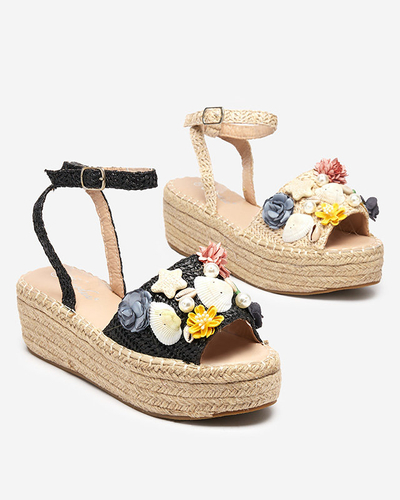 Ladies' black sandals a'la espadrilles with a decorative upper Soramis - Footwear