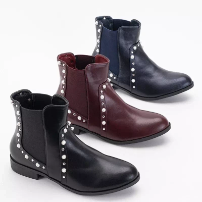OUTLET Women's navy blue boots with pearls Natasia - Footwear