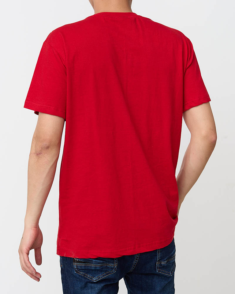 Men's red t-shirt with print - Clothing