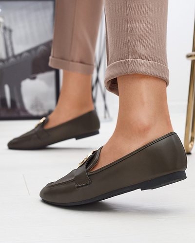 Dark green women's moccasins with gold embellishment Uletta - Footwear