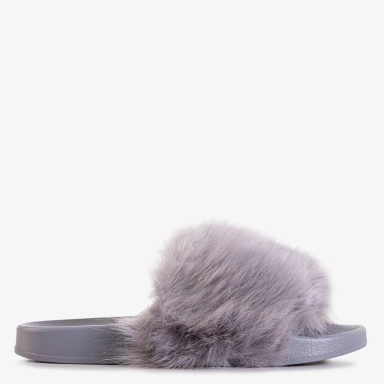 OUTLET Gray women's slippers with fur Danita - Footwear