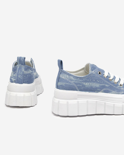 OUTLET Blue women's sneakers a'la jeans on the Resi platform - Footwear