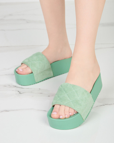 Green women's quilted sandals on the Koriner platform - Footwear