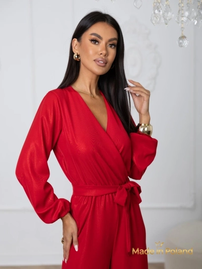 Shiny women's jumpsuit with a wrap neckline Milla