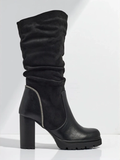 Botki damske eko zamszowe z marszczonum cholewkum Elyndra