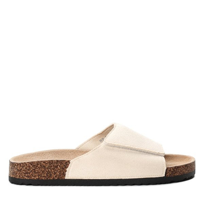 Beige Velcro flip flops made of Lindsey eco suede- Footwear 1