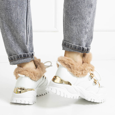 Baltas sieviešu sporta kedas ar kažokādu Mestiaho - Buty