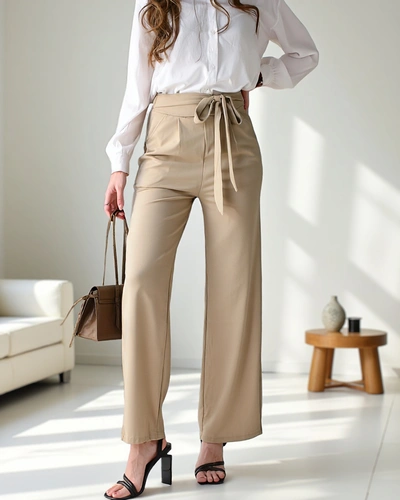 Royalfashion Wide women's trousers with a belt