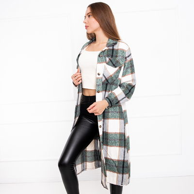 Women's green checkered long shirt - Clothing
