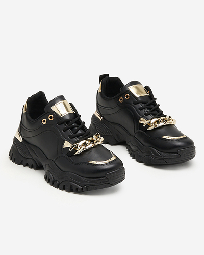 OUTLET Black women's sports shoes with gold chain Evitos - Footwear