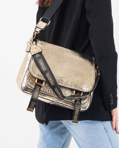 Gold ladies handbag made of shiny eco-leather - Accessories