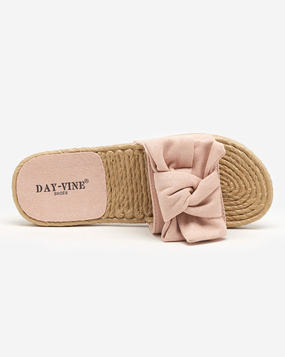 Light pink women's slippers with a bow Terina - Footwear
