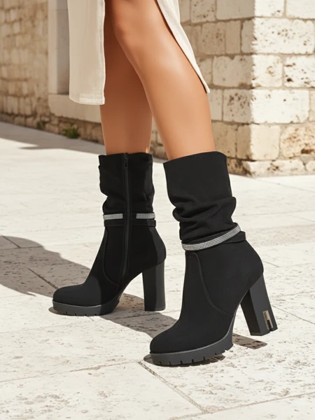 Matte Women's Ankle Boots with Block Heel Ashen Bloom