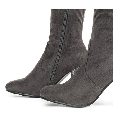 Szare botki na zdobionym słupku Crystalline - Obuwie