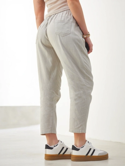 Royalfashion kokvilnas taisnas bikses sievietēm ar jostu viduklī