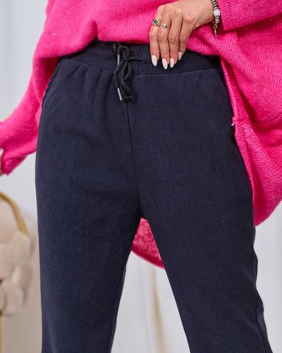 Royalfashion Navy blue women's corduroy fabric pants