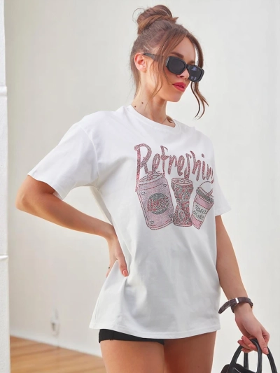Royalfashion Женская футболка из хлопка с принтом из страз